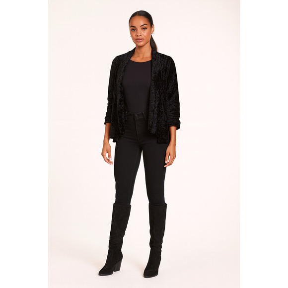 Black Velour Cardigan Jacket Shawl Collar Open Front Womens Size M Rock - Picture 1 of 9